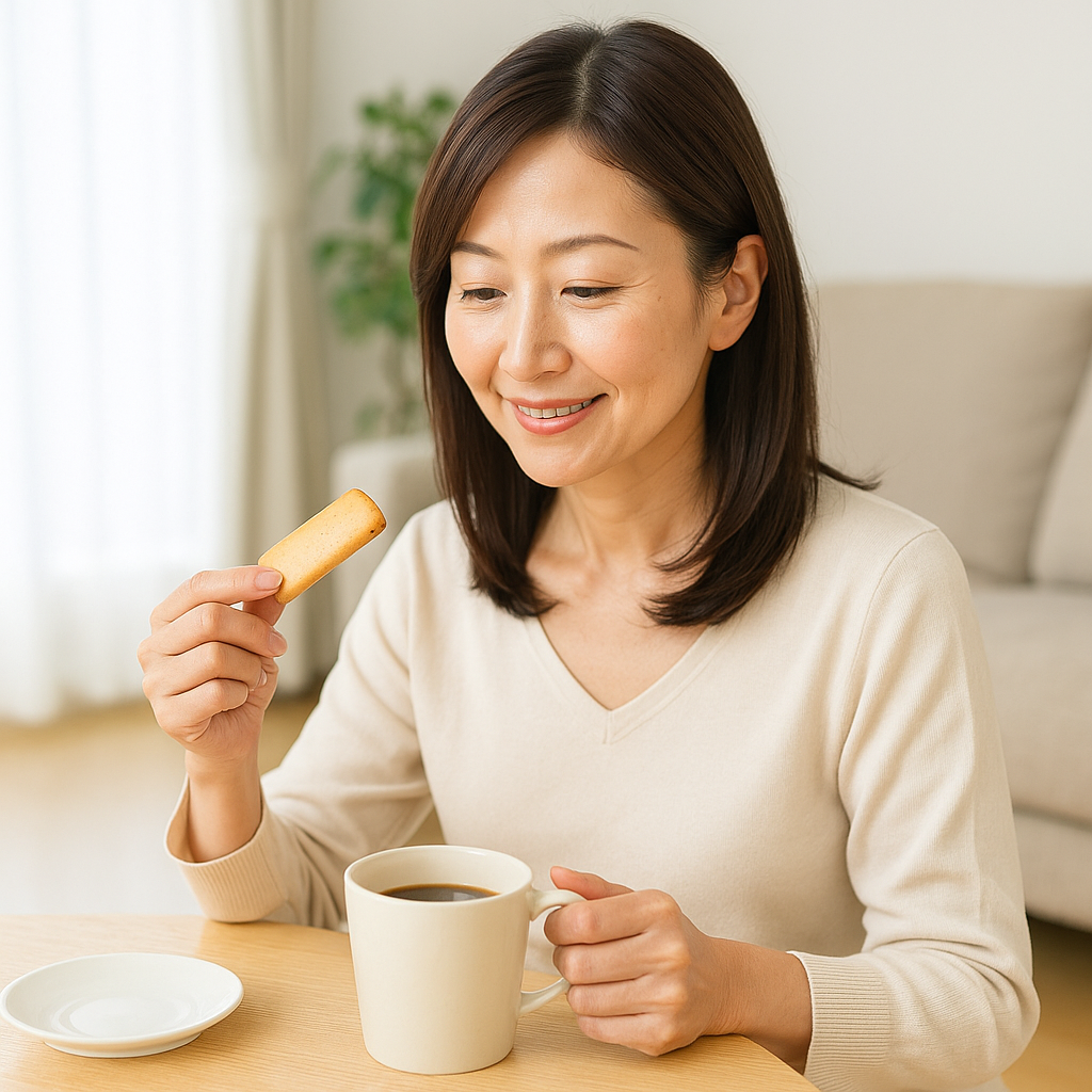 おやつを食べる女性