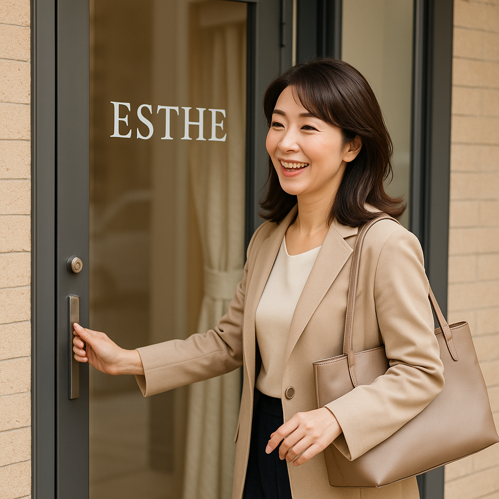 エステサロンに向かって歩く40代きれいめ女性