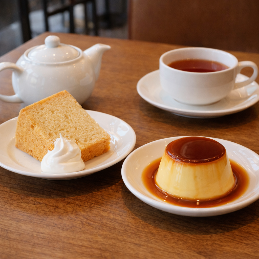 プリンとシフォンケーキ